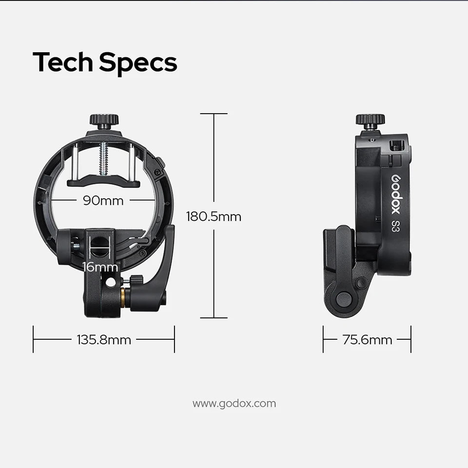 Godox S3 Speedlite Bracket with Bowens Mount for On-camera Flash V100 V860 AD200Pro II Accessories