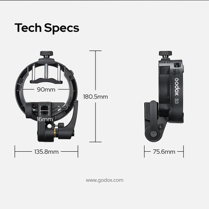 Godox S3 Speedlite Bracket with Bowens Mount for On-camera Flash V100 V860 AD200Pro II Accessories