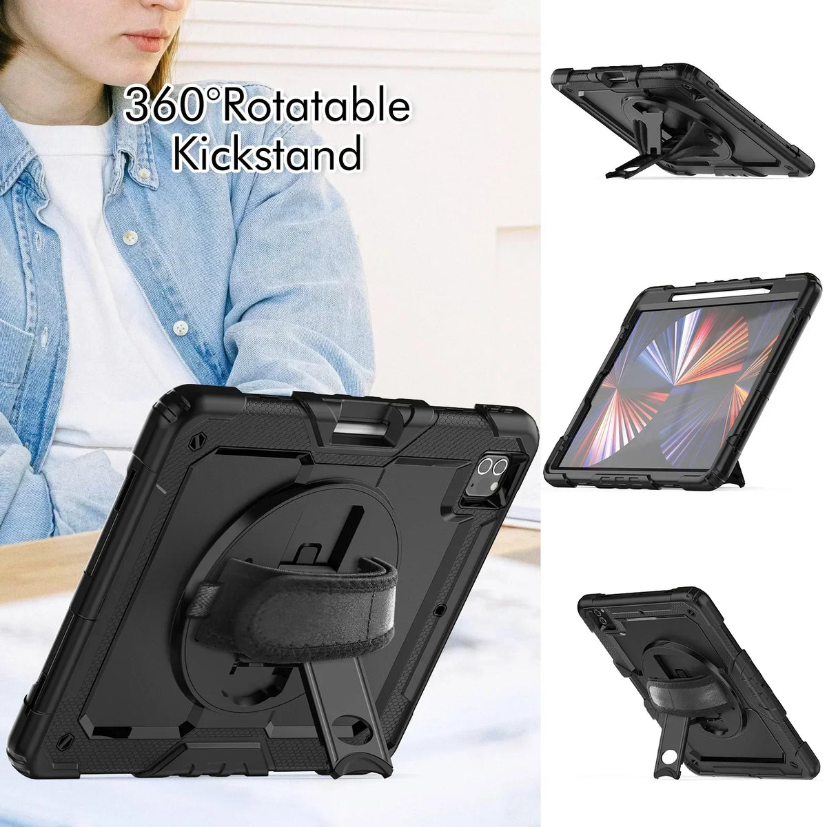 360 Rotation Kids Stand Tablet Case for 2026 New IPad Air 8 M4 11 13 inch , For iPad A19 12th 11th 10th A16 Air 7 6 M3 M2 Cover